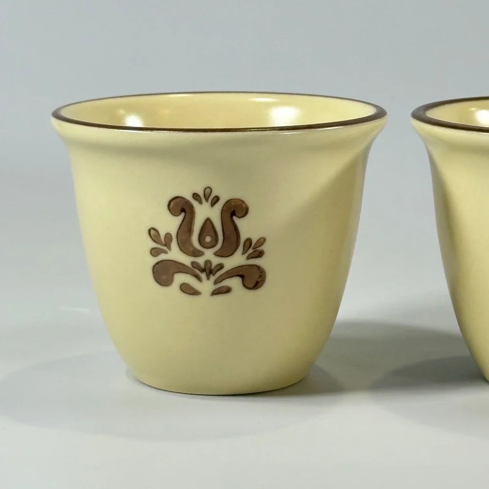 VTG Pfaltzgraff Village Custard Cup Set 3 Cream Brown Floral Farmhouse Stoneware